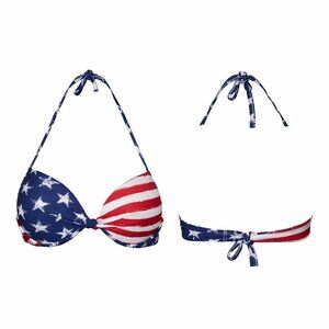XHILARATION USA Patriotic Halter Swim Top Size L